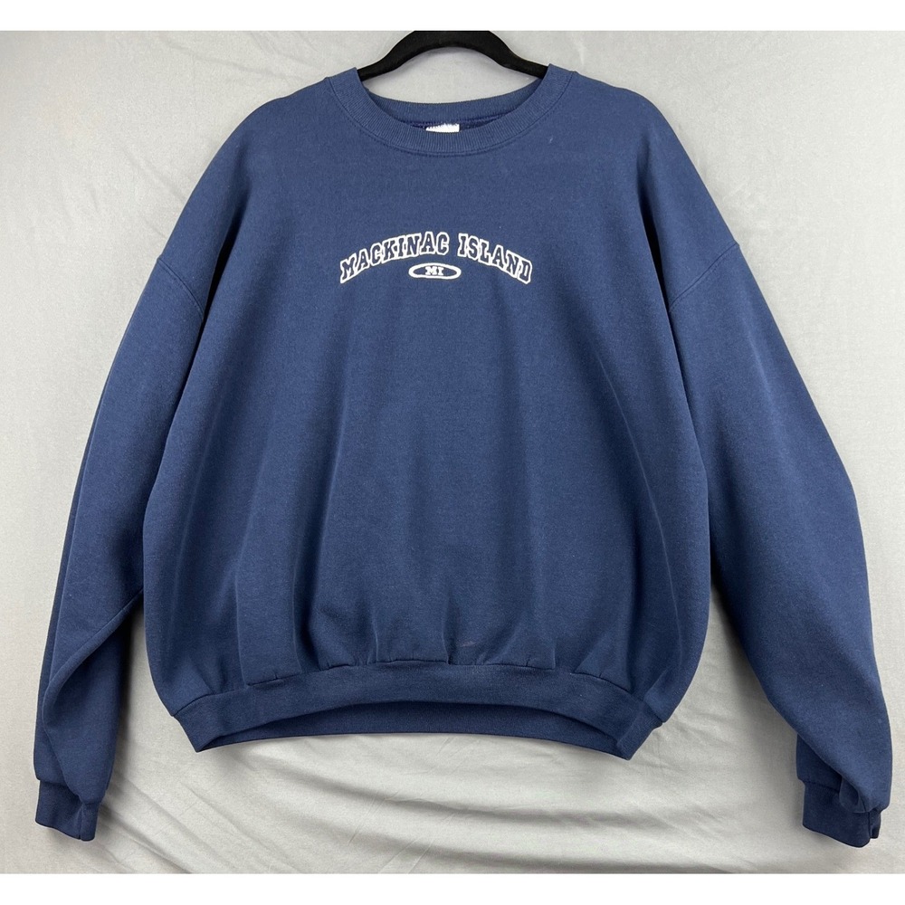 Jerzees Mackinac Island Sweatshirt Mens XL NuBlend Navy Blue Michigan Graphic